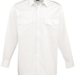 Chemise blanche homme manches longues , coupe droite avec épaulettes et col fermé