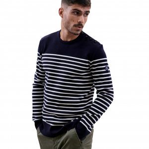 Pull Rayé Royal Mer Homme - Bleu Marine / Écru-Laine Mérinos