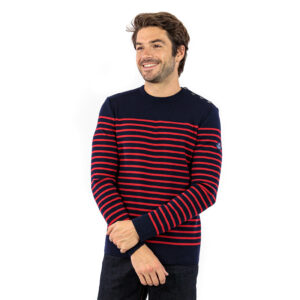 Pull Rayé Royal Mer- Bleu Marine/ Rouge - Laine Mérinos